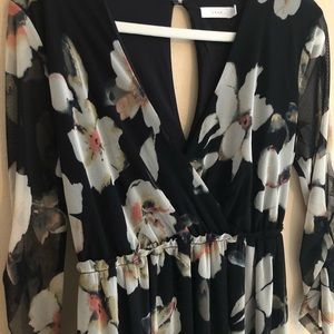 Lush Black with White Flowers Mini Cocktail Dress